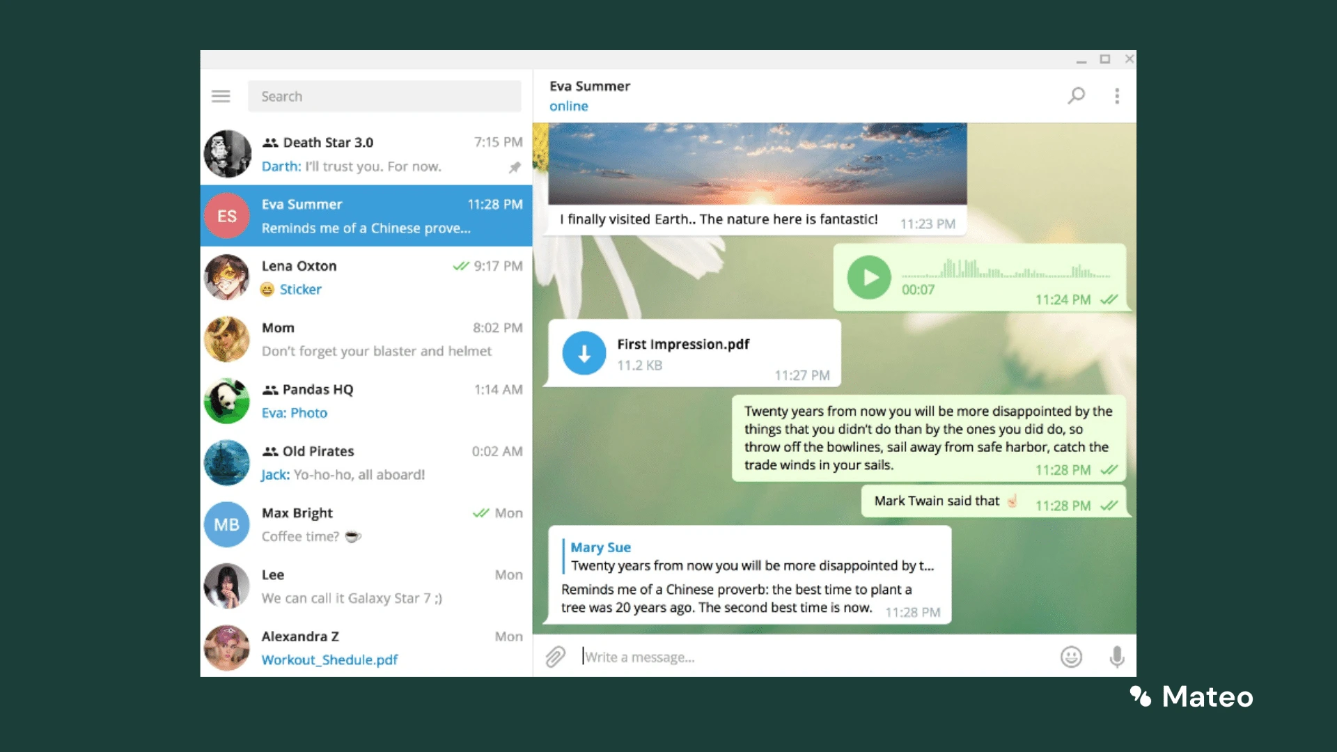 Telegram 网页版功能界面演示
